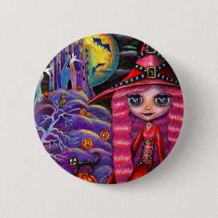 Pink Halloween Wich Button