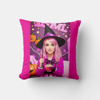 Pink Halloween witch  Cushion
