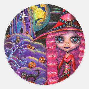 Pink Halloween Witch Sticker