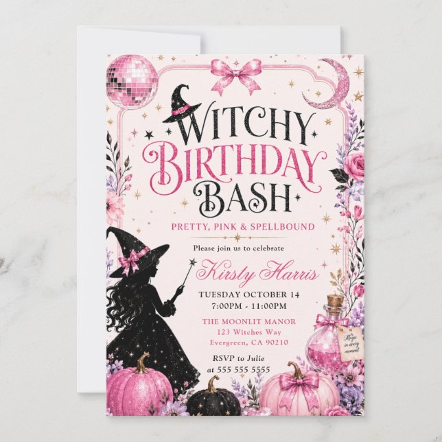 Pink Halloween Witchy Birthday Bash Invitation (Front)