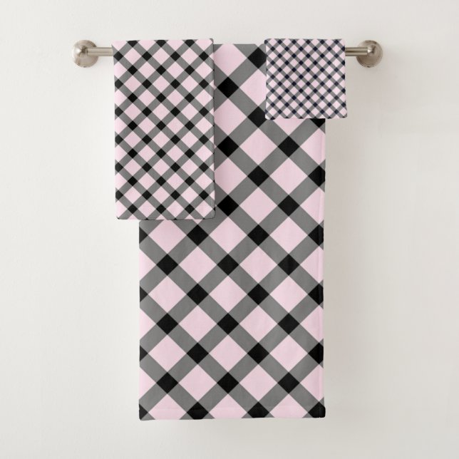 PINK HAMPTONS CHECK BATHROOM TOWEL SET (Insitu)