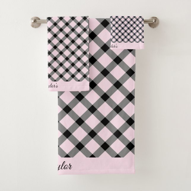 PINK HAMPTONS CHECK BATHROOM TOWEL SET (Insitu)
