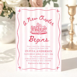 Pink Hand Drawn A New Chapter Begins Baby Shower Invitation