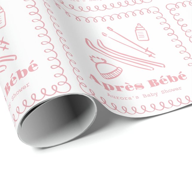 Pink Hand-Drawn Après Bébé Baby Shower Wrapping Paper (Roll Corner)