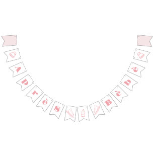Pink Hand-Drawn Après Bébé Girl Baby Shower Bunting