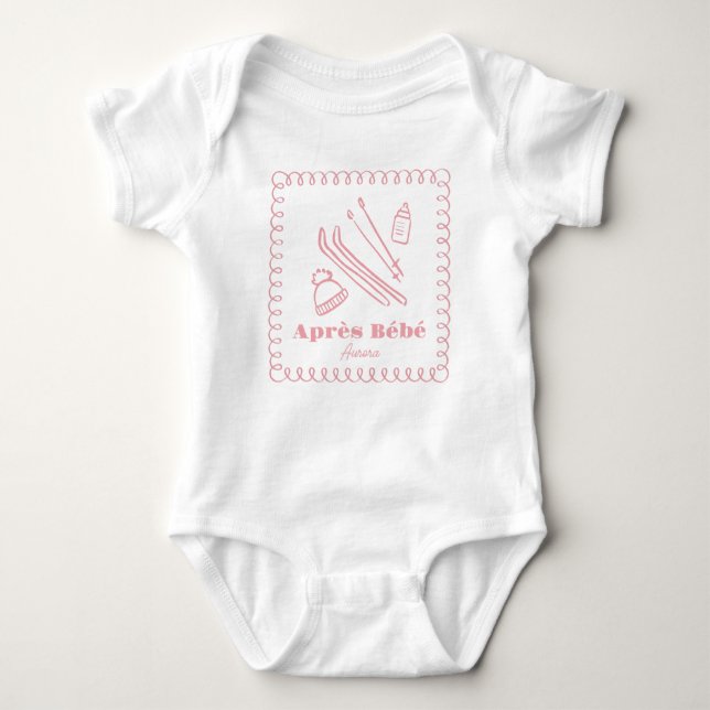 Pink Hand-Drawn Après Bébé Girl Winter Ski Baby Bodysuit (Front)
