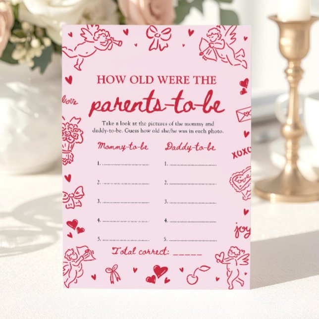 Pink Hand Drawn Baby Shower How Old Were They Invitation (Pink Hand Drawn Baby Shower How Old Were They Game)