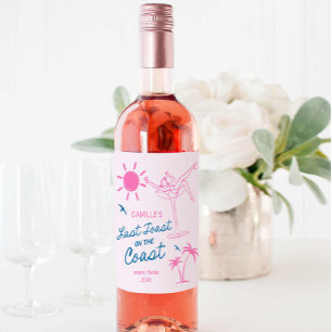 Pink hand-drawn Beach Bachelorette  Wine Label