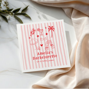 Pink Hand Drawn Beach Cocktails Wedding Napkins