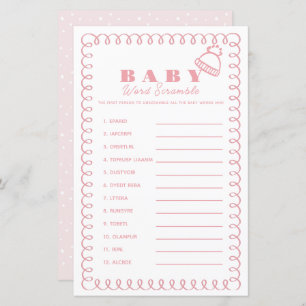 Pink Hand-Drawn Beanie Girl Baby Word Scramble