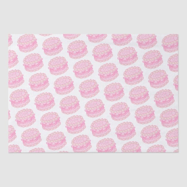 Pink Hand Drawn Birthday Cake Editable Year Tissue Paper (Front)