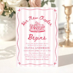 Pink Hand Drawn Book Her New Chapter Bridal Shower Invitation