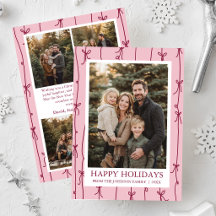 Pink Hand Drawn Bow Christmas Family Photo