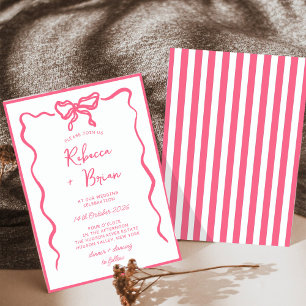 Pink Hand Drawn Bow Ribbon Sketch Wedding Invitation