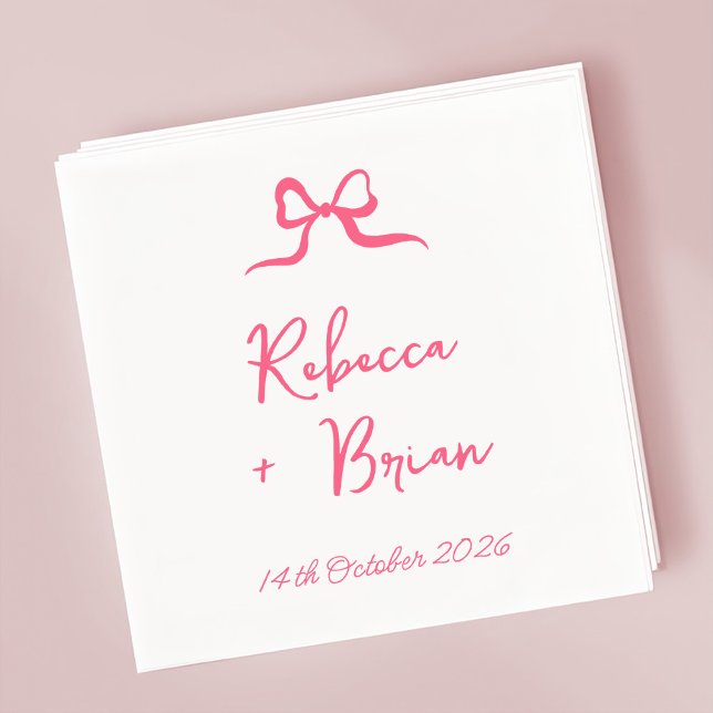 Pink Hand Drawn Bow Ribbon Sketch Wedding Napkin (Creator Uploaded)