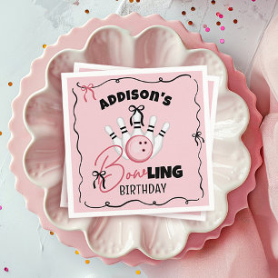 Pink Hand Drawn BOWling Bows Girl Birthday Party Napkin