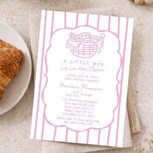 Pink Hand Drawn Bun In The Oven Girl Baby Shower Invitation
