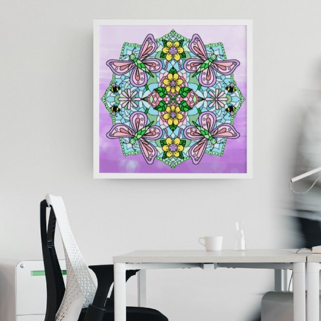 Pink Hand Drawn Butterfly, Flowers Mandala  Poster (Creator Uploaded)