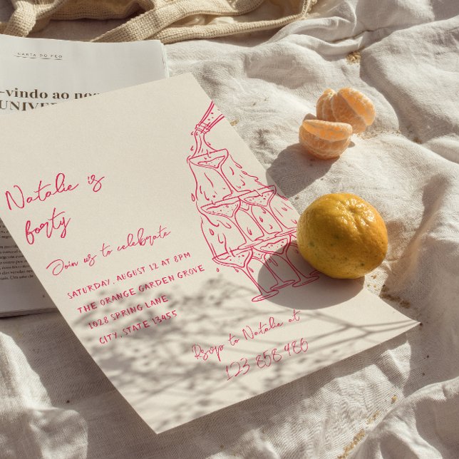 Pink Hand Drawn Champagne Tower 40th Birthday Invitation (Creator Uploaded)