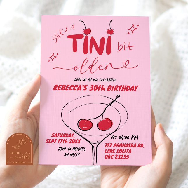 Pink Hand Drawn Cherry Martini Birthday Invitation (Creator Uploaded)