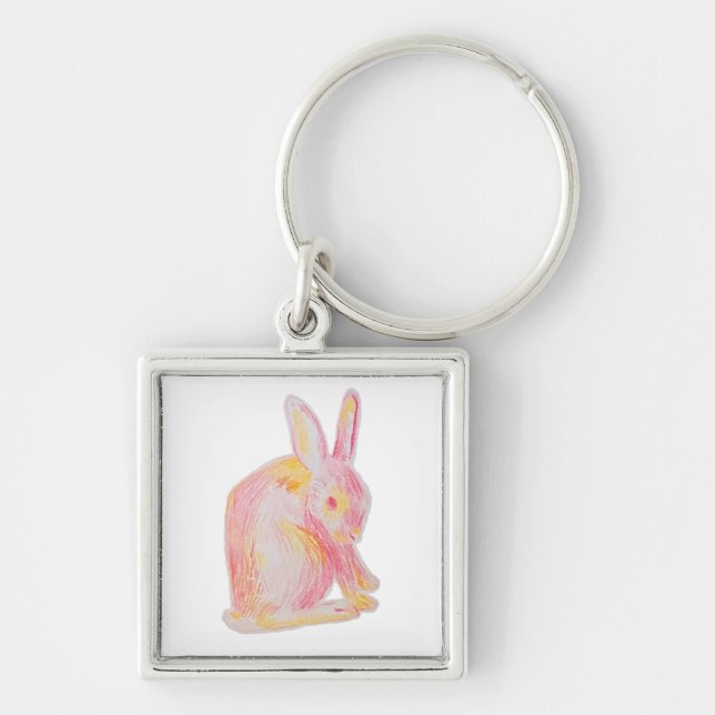 Pink Hand-drawn Cute Bunny Key Ring (Front)