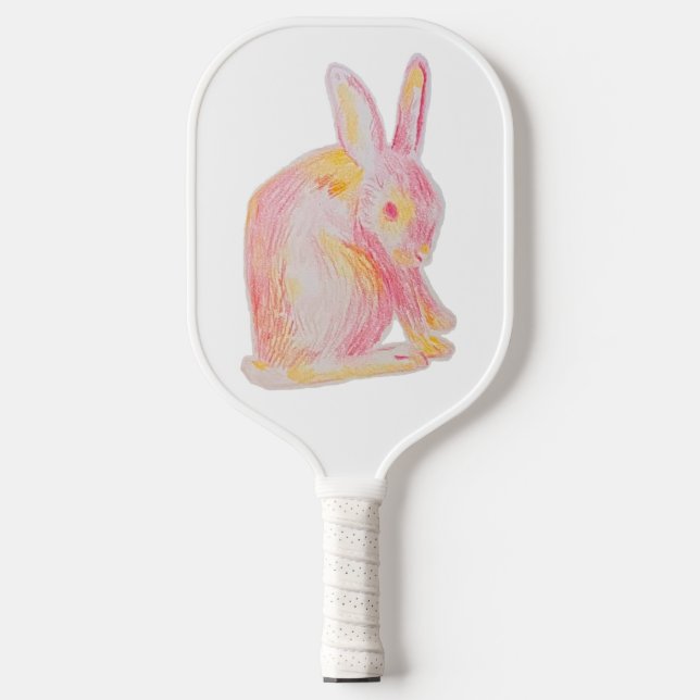 Pink Hand-drawn Cute Bunny Pickleball Paddle (Front)