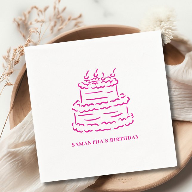 Pink Hand Drawn Doodle Cake Birthday  Napkin (Creator Uploaded)