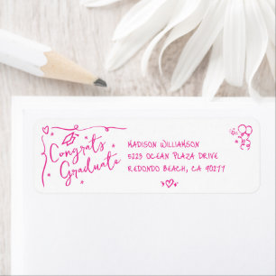 Pink Hand Drawn Doodle Graduation White Address