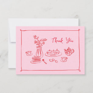 Pink Hand-Drawn Doodles Bridal Brunch Thank You Card