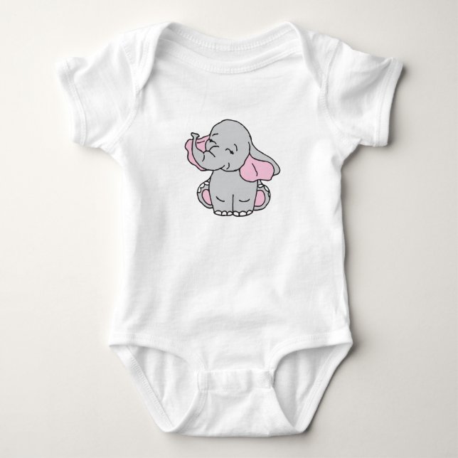 Pink Hand Drawn Elephant Pattern Elephant Cartoon Baby Bodysuit (Front)