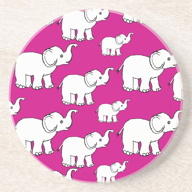 Pink Hand Drawn Elephant Pattern Elephant Cartoon Coaster (Front)