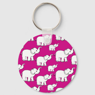 Pink Hand Drawn Elephant Pattern Elephant Cartoon Key Ring