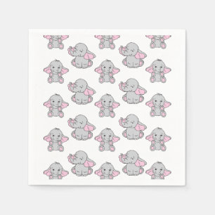 Pink Hand Drawn Elephant Pattern Elephant Cartoon Napkin