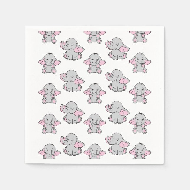 Pink Hand Drawn Elephant Pattern Elephant Cartoon Napkin (Front)