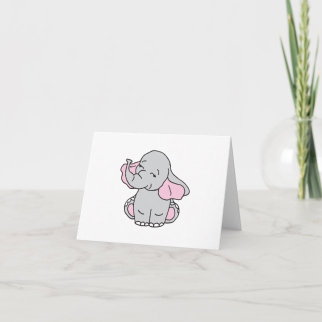 Pink Hand Drawn Elephant Pattern Elephant Cartoon Thank You Card (Front)