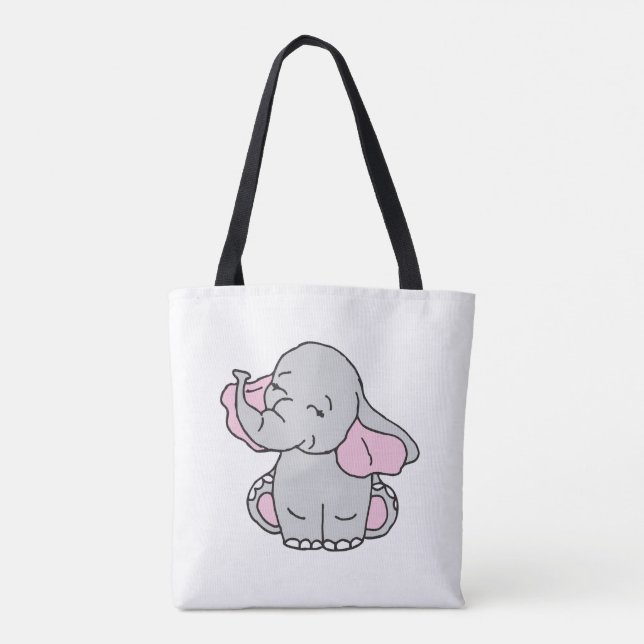 Pink Hand Drawn Elephant Pattern Elephant Cartoon Tote Bag (Back)