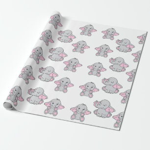 Pink Hand Drawn Elephant Pattern Elephant Cartoon Wrapping Paper