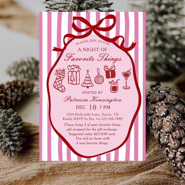 Pink Hand Drawn Favourite Things Christmas Party Invitation (Creator Uploaded)