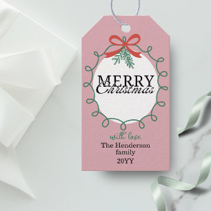 Pink Hand-drawn frame mistletoe Merry Christmas  Gift Tags