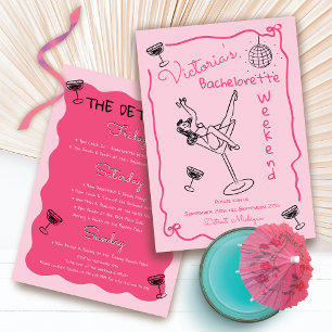 Pink Hand drawn Funky Bachelorette Weekend Invitation