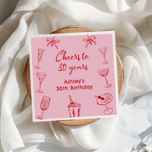 Pink Hand drawn Funky Cocktail Birthday Napkins