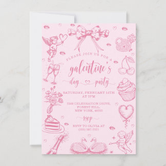 Pink Hand Drawn Galentine's Girls Night Party Invitation