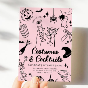 Pink Hand Drawn Halloween Costume Party Invitation