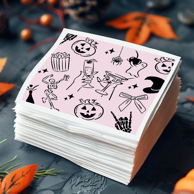 Pink Hand Drawn Halloween Party Napkin (Creator Uploaded)