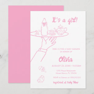 Pink Hand Drawn Handwriting Whimsical Baby Shower Invitation