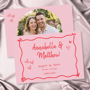 Pink Hand Drawn Heart Whimsical Modern Photo Save The Date