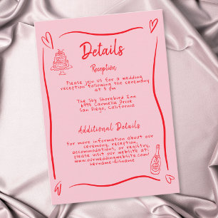 Pink Hand Drawn Heart Whimsical Modern Wedding Enclosure Card
