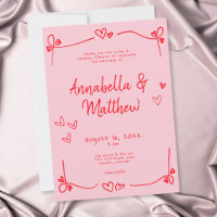 Pink Hand Drawn Heart Whimsical Modern Wedding