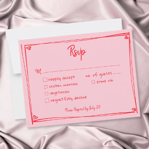 Pink Hand Drawn Heart Whimsical Modern Wedding  RSVP Card