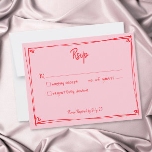 Pink Hand Drawn Heart Whimsical Modern Wedding  RSVP Card